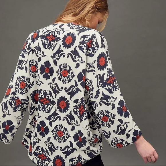 New! ANTHROPOLOGIE • Eleanor Kimono Cardigan Jacket in Orange Morif - Picture 3 of 13